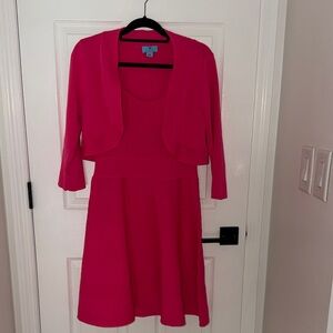 CeCe Vibrant Pink Midi Dress with Cardigan